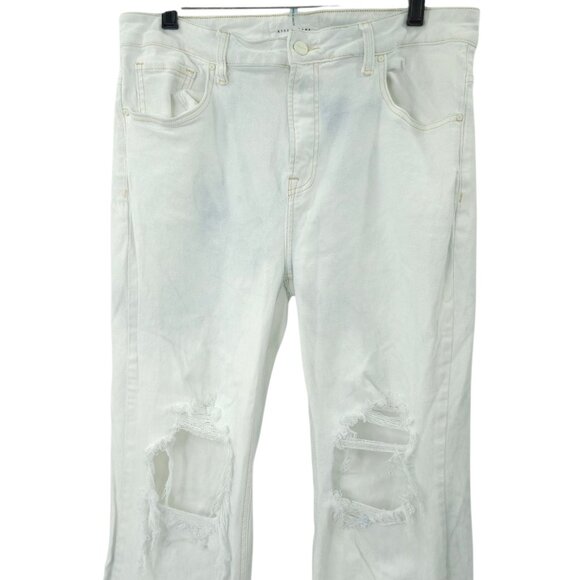 Risen Jeans Crop White with Faded Blue Tone High Rise Distressed Sz 1XL Stretch - Picture 12 of 15